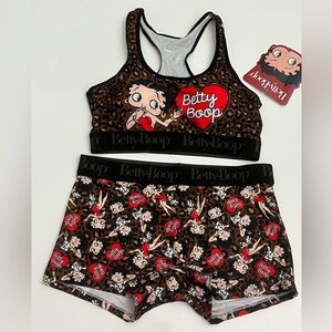 Betty Boop Leopard Print Bralette & Boyshort Set NWT Size L